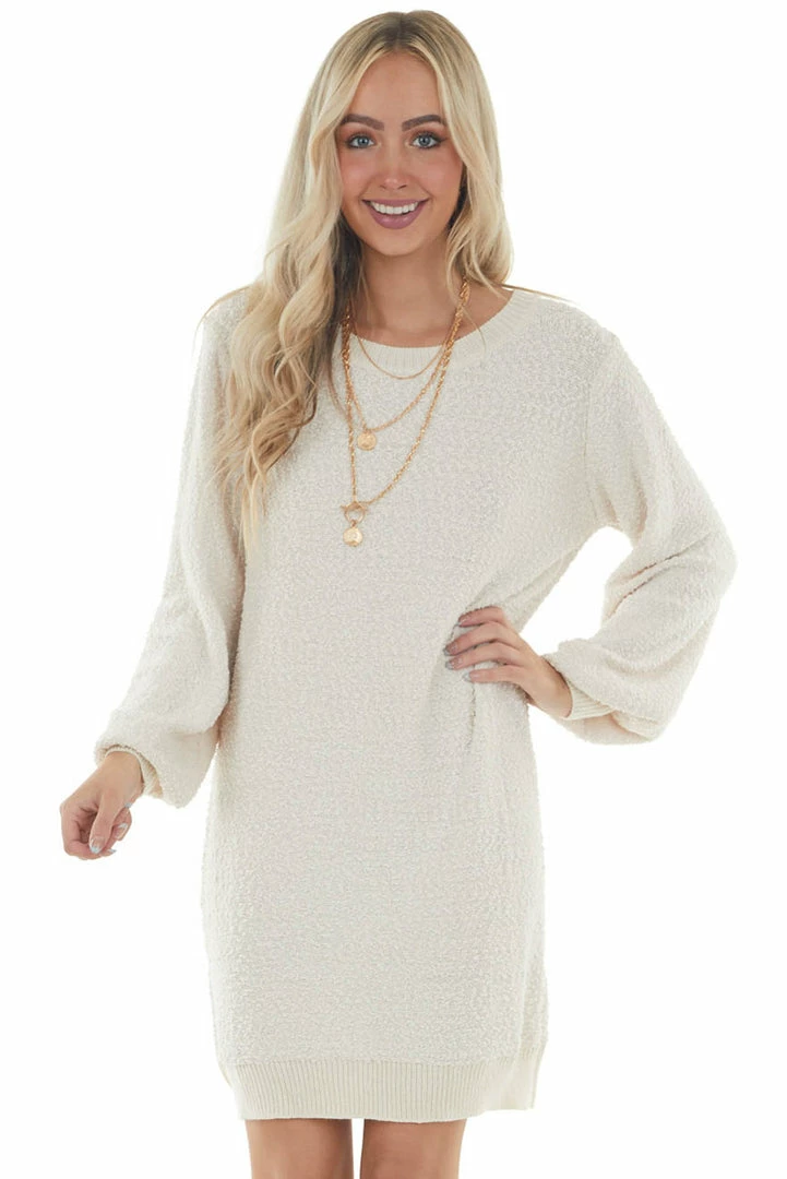 Umgee Champagne Long Sleeve Knit Short Sweater Dress Dresses 3 Umgee Champagne Long Sleeve Knit Short Sweater Dress Dresses