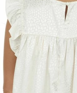 Umgee Dresses Champagne Metallic Cheetah Smocked Yoke Dress