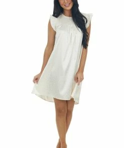 Umgee Dresses Champagne Metallic Cheetah Smocked Yoke Dress