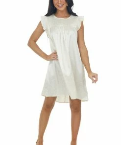 Umgee Dresses Champagne Metallic Cheetah Smocked Yoke Dress