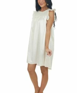 Umgee Dresses Champagne Metallic Cheetah Smocked Yoke Dress