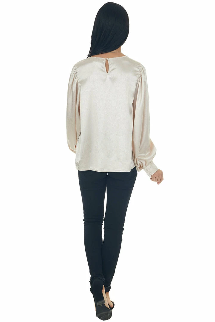 Vine & Love Champagne Printed Long Sleeve Satin Blouse 9 Vine & Love Champagne Printed Long Sleeve Satin Blouse