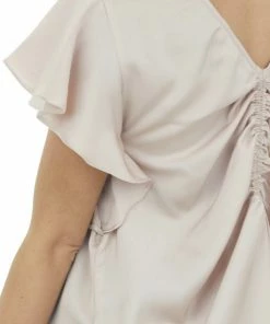 Umgee Champagne Ruched Back Ruffle Sleeve Blouse Tops 13 Umgee Champagne Ruched Back Ruffle Sleeve Blouse Tops