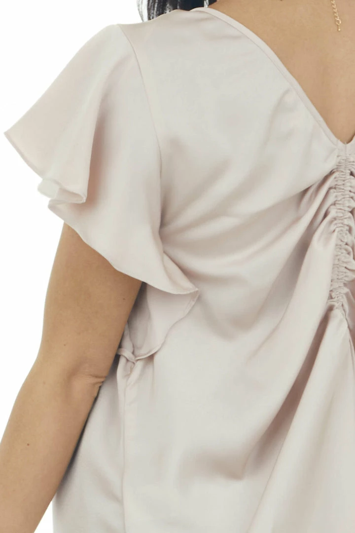 Umgee Champagne Ruched Back Ruffle Sleeve Blouse Tops 8 Umgee Champagne Ruched Back Ruffle Sleeve Blouse Tops