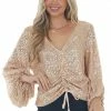 Mustard Seed Tops Champagne Sequin Long Bubble Sleeve Ruched Top