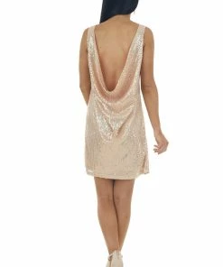 HYFVE Champagne Sequin Sleeveless Draped Back Dress 24 HYFVE Champagne Sequin Sleeveless Draped Back Dress