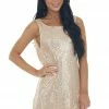 HYFVE Champagne Sequin Sleeveless Draped Back Dress 1 HYFVE Champagne Sequin Sleeveless Draped Back Dress