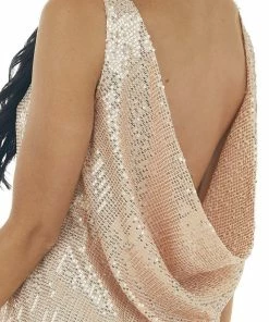 HYFVE Champagne Sequin Sleeveless Draped Back Dress 25 HYFVE Champagne Sequin Sleeveless Draped Back Dress