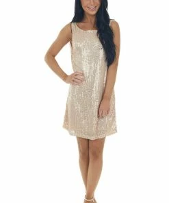 HYFVE Champagne Sequin Sleeveless Draped Back Dress 20 HYFVE Champagne Sequin Sleeveless Draped Back Dress
