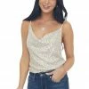 Main Strip Champagne Sequin Sleeveless Cowl Neck Tank