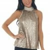 Andree Tops Champagne Sequin Woven A Line Halter Tank Top