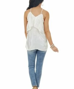 Andree Champagne Shimmer Sleeveless Top With Criss Cross Straps Tops