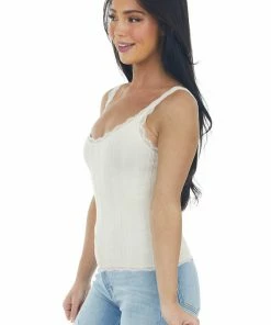 DYNAMIC Champagne Textured Eyelash Lace Cropped Tank Tops