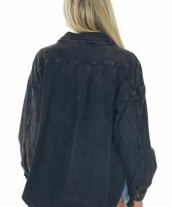 BiBi Tops Charcoal Acid Wash Oversized Shacket
