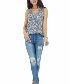 Staccato Charcoal And Cream Leopard Print Sleeveless Knit Top
