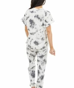 Gilli Charcoal And Cream Tie Dye Short Sleeve Super Soft Top Tops