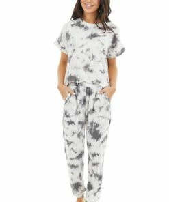 Gilli Charcoal And Cream Tie Dye Short Sleeve Super Soft Top Tops