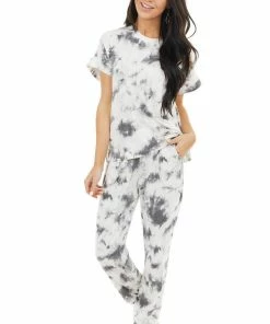 Gilli Charcoal And Cream Tie Dye Short Sleeve Super Soft Top Tops