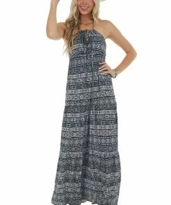 ROKOKO Dresses Charcoal And Ivory Abstract Print Maxi Dress