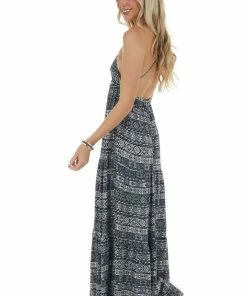 ROKOKO Dresses Charcoal And Ivory Abstract Print Maxi Dress