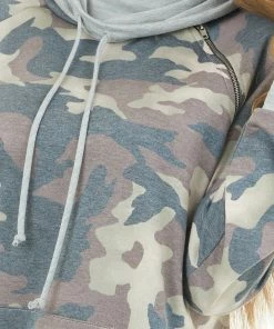 Haptics Tops Charcoal And Sienna Camo Print Hoodie With Kangaroo Pocket
