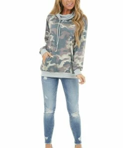 Haptics Tops Charcoal And Sienna Camo Print Hoodie With Kangaroo Pocket