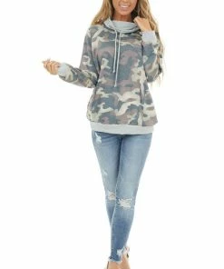 Haptics Tops Charcoal And Sienna Camo Print Hoodie With Kangaroo Pocket