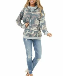 Haptics Tops Charcoal And Sienna Camo Print Hoodie With Kangaroo Pocket