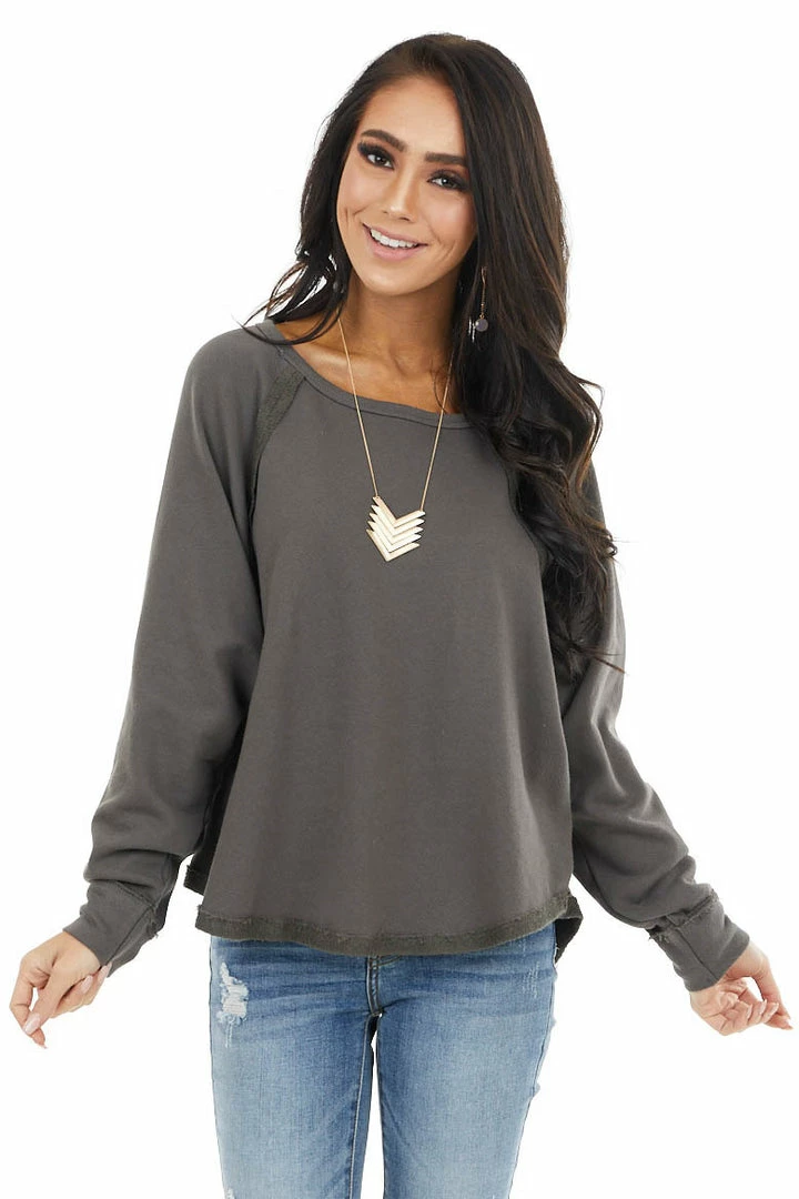 BucketList Charcoal Bat Wing Knit Top With Raw Reverse Stitch Details 3 BucketList Charcoal Bat Wing Knit Top With Raw Reverse Stitch Details