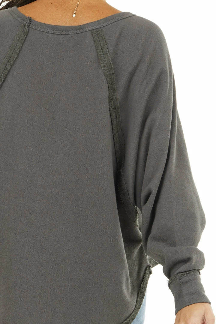 BucketList Charcoal Bat Wing Knit Top With Raw Reverse Stitch Details 10 BucketList Charcoal Bat Wing Knit Top With Raw Reverse Stitch Details
