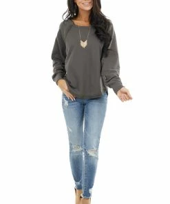 BucketList Charcoal Bat Wing Knit Top With Raw Reverse Stitch Details 21 BucketList Charcoal Bat Wing Knit Top With Raw Reverse Stitch Details