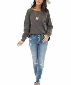 BucketList Charcoal Bat Wing Knit Top With Raw Reverse Stitch Details 22 BucketList Charcoal Bat Wing Knit Top With Raw Reverse Stitch Details