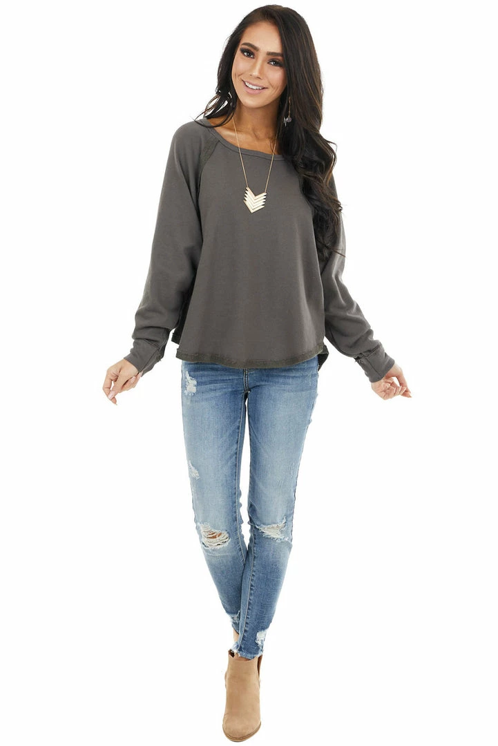 BucketList Charcoal Bat Wing Knit Top With Raw Reverse Stitch Details 4 BucketList Charcoal Bat Wing Knit Top With Raw Reverse Stitch Details