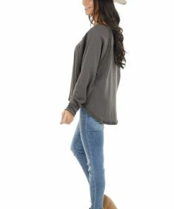 BucketList Charcoal Bat Wing Knit Top With Raw Reverse Stitch Details 23 BucketList Charcoal Bat Wing Knit Top With Raw Reverse Stitch Details