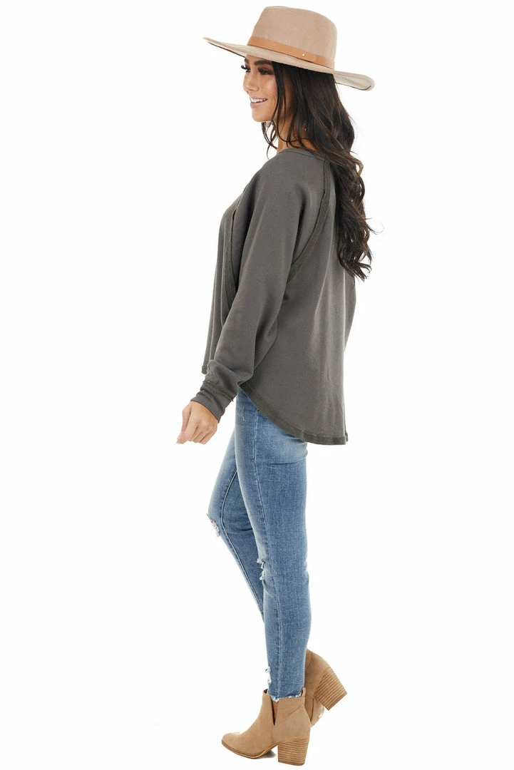 BucketList Charcoal Bat Wing Knit Top With Raw Reverse Stitch Details 8 BucketList Charcoal Bat Wing Knit Top With Raw Reverse Stitch Details