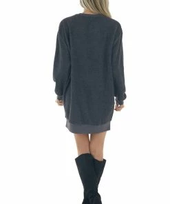 HYFVE Charcoal Brushed Knit Sweatshirt Short Dress Dresses