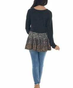 143 Story Charcoal Colorblock Drop Waist Long Sleeve Top