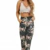 7th Ray Charcoal Floral Print Jogger Sweatpants With Pocket Details
