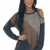 Now N Forever Charcoal Leopard Print Cold Shoulder Top