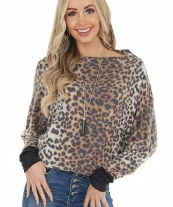 My Story Tops Charcoal Leopard Print Long Sleeve Top With Zipper Detail