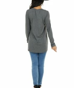 Lovely Melody Charcoal Long Sleeve Top With Sequin And Camo Details