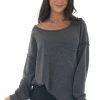 BiBi Charcoal Loose Waffle Knit Chest Pocket Top