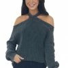 BiBi Charcoal Mineral Washed Cold Shoulder Sweater