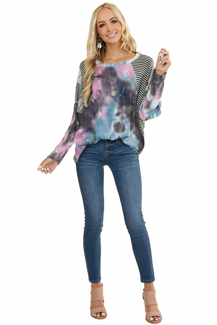 Haptics Charcoal Multicolor Tie Dye Top With Multiprint Contrast 5 Haptics Charcoal Multicolor Tie Dye Top With Multiprint Contrast