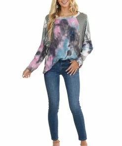 Haptics Charcoal Multicolor Tie Dye Top With Multiprint Contrast 21 Haptics Charcoal Multicolor Tie Dye Top With Multiprint Contrast