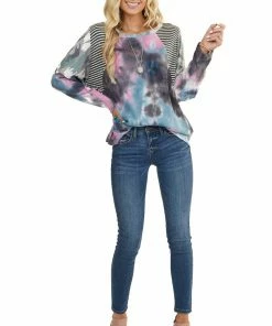 Haptics Charcoal Multicolor Tie Dye Top With Multiprint Contrast 22 Haptics Charcoal Multicolor Tie Dye Top With Multiprint Contrast