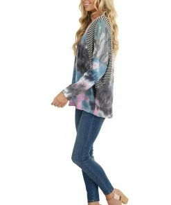 Haptics Charcoal Multicolor Tie Dye Top With Multiprint Contrast 23 Haptics Charcoal Multicolor Tie Dye Top With Multiprint Contrast