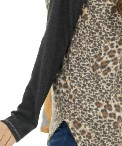 RAE MODE Tops Charcoal Multicolored Leopard Print Long Sleeve Knit Top