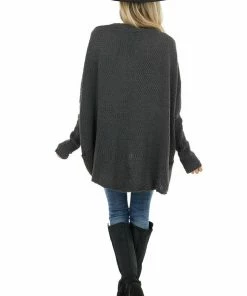 Lime Lush Charcoal Open Front Cardigan With Long Dolman Sleeves