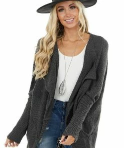 Lime Lush Charcoal Open Front Cardigan With Long Dolman Sleeves